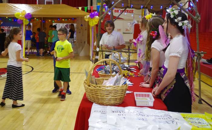 Handmade crafts were available in exchange for the token coins.