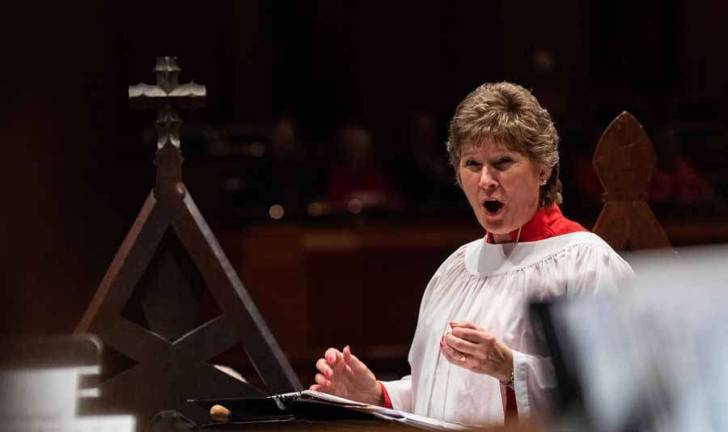 Christ Church Newton Children&#x2019;s Choir Director Deborah Mello conducts a children&#x2019;s choir at the consecration of the Right Reverend Carlye J. Hughes at the New Jersey Performing Arts Center in Newark.