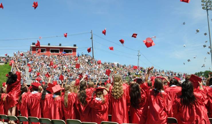 Hi-jinks at High Point graduation Caps fly speckling the air at High Point Reginal High.