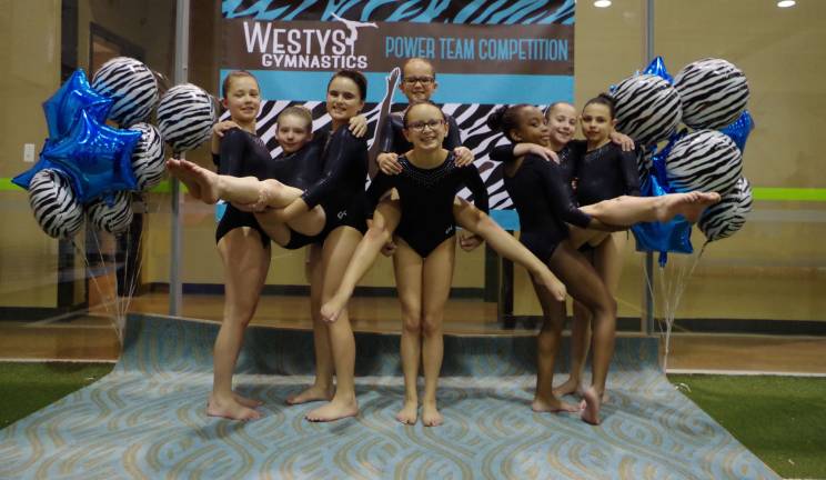 The Westys Gymnastics team in a creative pose. Westys Gymnastics is located in Franklin Borough, New Jersey.
