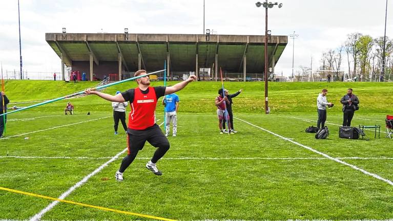 Hough, Tucci on Centenary lacrosse team <b>CS2 Logan Howell, a Vernon Township HIgh School graduate, competed in throws for the Caldwell University men’s outdoor track and field team. (Photo courtesy of caldwellathletic.com)</b>