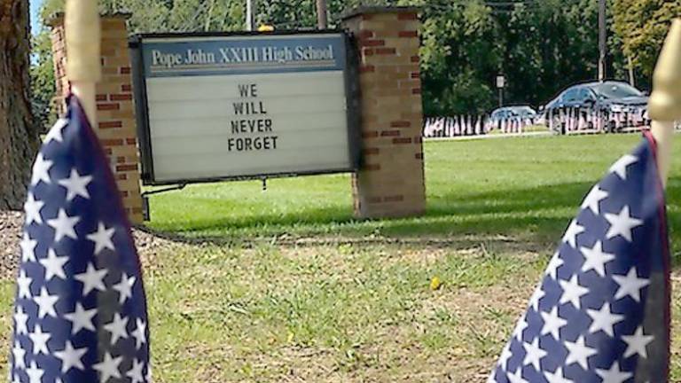 Flags at Pope John (Photo by Laurie Gordon)