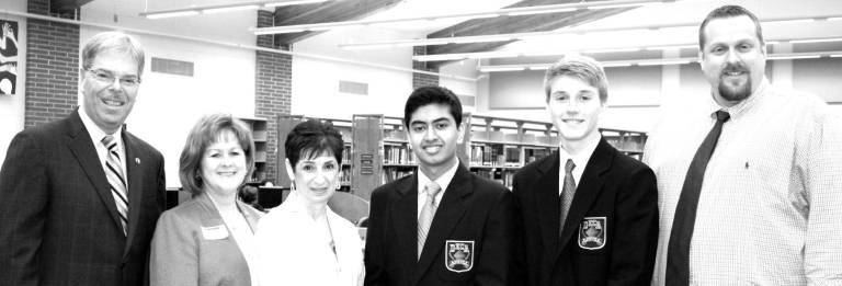 Sparta DECA Team partners with Lakeland Bank Photo Courtesy: Lakeland Bank Lakeland Bank CEO Tom Shara and Marketing Director Maureen Martin, (far left) met with Sparta High School DECA Advisor Donna Smith, students Rushi Patel and Chase LeBeau and Principal Dr. Daniel Johnson to congratulate the DECA team who won second place in the Finance Operations Research category at the New Jersey DECA competition.