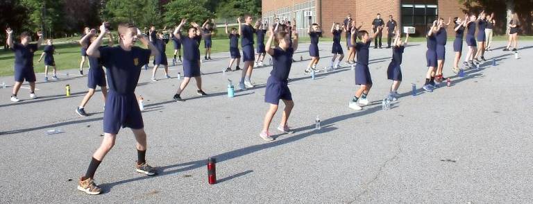 35 recruits graduate from Vernon’s Junior Police Academy Junior Police Academy recruits do P.T. in the morning (Photo provided)