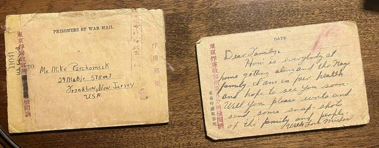 Sussex County History Today: Bataan Death March Part II <b>PW2 A letter and envelope that Mike Parchomcik sent to his family in Franklin. </b>