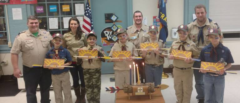 The boys earned the final award before crossing over to Boy scouts last night. The Arrow of Light Their names are left to right - Gabriel Nardini, Alijaan Anjum, Dylan Higgins, Patrick Kane, Liam O'Brian, and Justyn Hetman. Leaders in the back are Michael Nardini, Michelle Nardini, Patrick Kane, and Cubmaster Cliff Graham