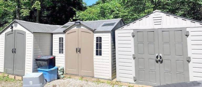 Three sheds are shown on Jeremy Curcio's property in Hardyston.