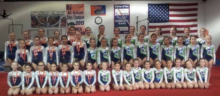 Gator Gymnastics hosts internal meet Gymnasts from both Giant Gymnastics are shown.