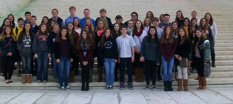 Forty-five FBLA members from Wallkill Valley Regional High School stand on the steps of the United States Supreme Court while attending the 2014 FBLA National Fall Leadership Conference in Washington, D.C.