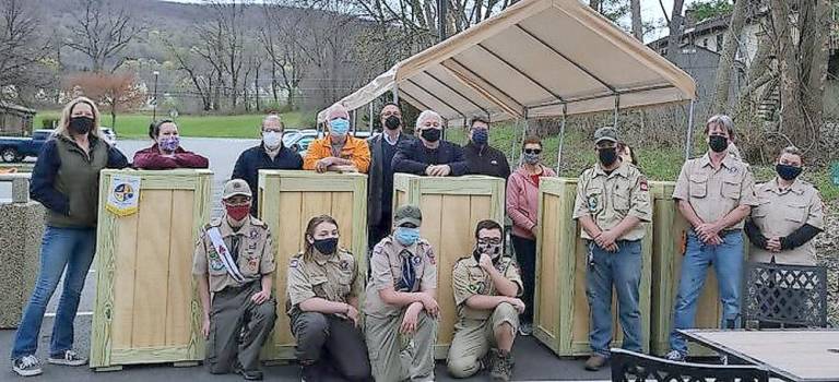 Scouts with planter box at Town Center (Photo provided)