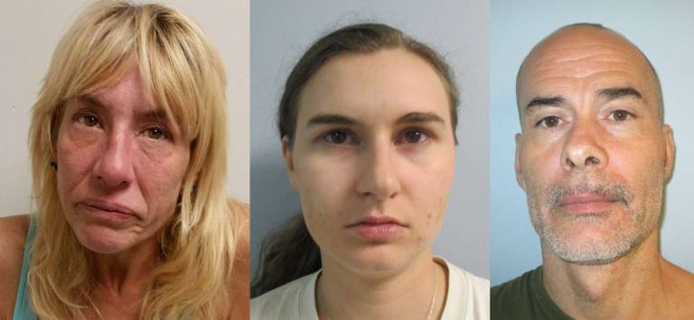 In these photos provided by Franklin police, Elizabeth Daddos, left, Nicole DeLuca, center, and Ronald Sahli are shown.