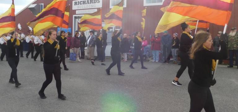 The Color Guard of the Newton High School Marching Braves let their flags fly during the 19th Annual Salute to Military Veterans, on Sunday, Nov 3, 2019 at the Sussex County Fairgrounds in Augusta.