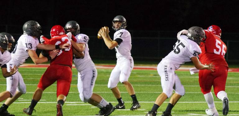 Lenape Valley runs past Wallkill Valley Wallkill Valley quarterback Alex Mastroianni in throw mode. Lenape Valley Regional High School defeated Wallkill Valley Regional High School in varsity football on Friday, September 22, 2017. The final score was 19-7. The game took place at Lenape Valley Regional High School in Stanhope, New Jersey.