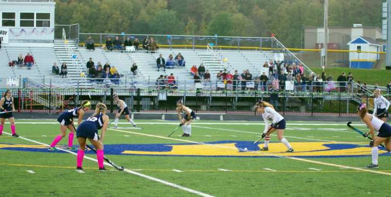 The Pope John Lions and the Jefferson Falcons square off for the start of play last Thursday.