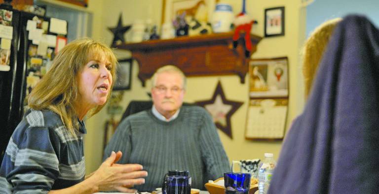 Maureen Morella works with Bill Trusheim, a former superintendent, to get the anti-drug anti-drinking message out.