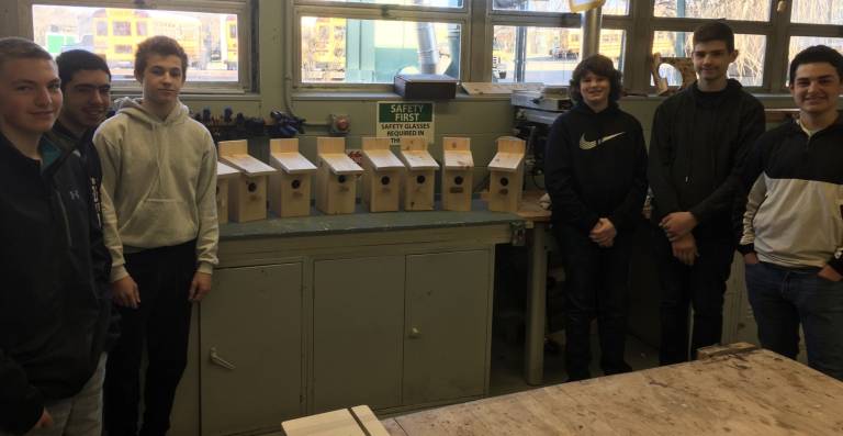 Vo-Tech students donate birdhouses to 4-H