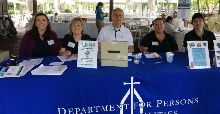 Lakeland Bank colleagues Jennifer Hopper, Karen McDougal, Dora Rodriguez and Eftychia Gizas volunteered to work at the Wiegand Farm Golf Classic&#xfe;&#xc4;&#xf4;s check-in table with Jim from DPD.