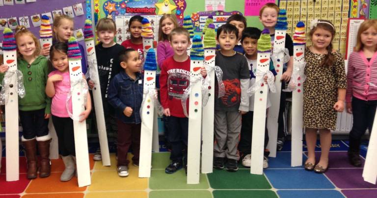 Ogdensburg Kindergarten classes make family gifts. The wood was provided by Blue Ridge Lumber.