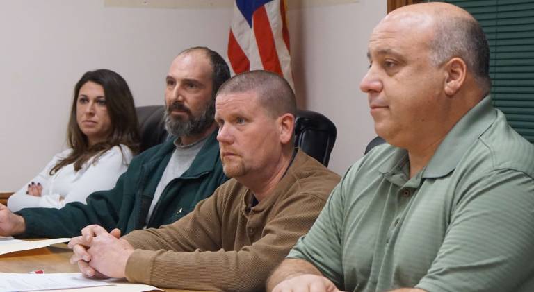 From left, Council President Rachel Slater, Councilmen Anthony Nasisi and Robert Gunderman, and Mayor Steve Ciasullo listen to Sergeant Joseph Sanfilippo present the 2017 Distracted Driving Grant.