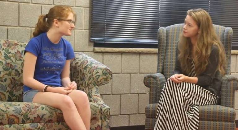 'de(fine)d lines: Allison and Chas' uses theater to address interpersonal violence From rehersal. Pictured from left: Aimee Buchanan and Quinn Curley.