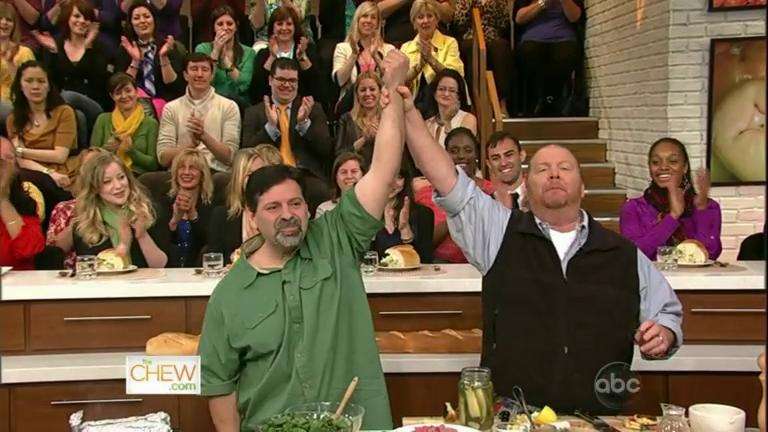 Lafayette man wins 'Best Sandwich' The winner! Chef George Mandakas and celebrity chef Mario Batali on the set of 'The Chew.'