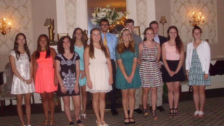 Left to right, Lauren Scaglione (SHS), Britany Rivera (SHS), Emily Haag (SHS), Katie Scaglione (SHS), Kalin Hagedorn (SHS) Sebastian Cook (SHS) Samantha Grey (SCTS), Patrick Hanson (SCTS), Emily Mowatt (PJ), Andrew Luba (PJ), Marianna Sternefeld (PJ) and Morgan Hassa (PJ). Scholarship winners not in photo; Justin Brauchle (SCTS), Callie Rose Teufert (SCTS), Caitlin Clark (SCTS) and Victoria Pizzulo (SCTS).