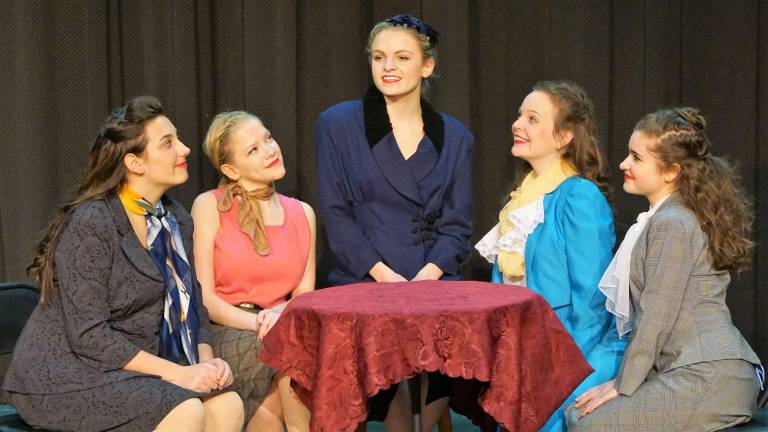 From left, Sami Baty, Robyn Platz, Randi Wask, Kenzie Bigott, and Caroline Reese enjoy lunch and song Go into Your Dance.