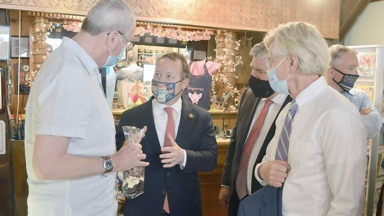 U.S. Rep. Gottheimer with state and local officials on May 21 at the Chocolate Goat in Lafayette (Photo provided)