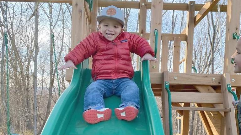 Sussex boy fighting cancer gets new play set Brantley on his new play set (Photo provided)
