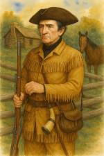 <b>Col. John Seward on his farm with log cabin, split-rail fence and horse. (AI photo rendered on data by Bill Truran, who endorses it as historically representative) </b>