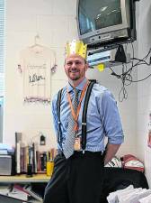 Brad Dragone, a social studies teacher at Lafayette Township School, portrays the English king in the annual American Revolution Immersion Project. (Photo provided)