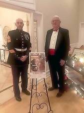 1st Sgt. Brian Dillon of the 2nd Battalion 25th Marine Regiment at Picatinny Arsenal poses with the Honorable William J. McGovern III, retired from the Joint Service Committee on Military Justice (JSC). McGovern was instrumental to the success of the Sussex County Marine Corps League’s annual Toys for Tots collection at the Sussex County Bar Association’s holiday gala.