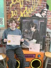 Wallkill Valley Regional High School junior Georgia Wheeler won a gold key for her watercolor painting ‘MidTerms,’ at right. (Photos provided)