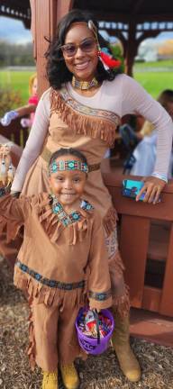 Little Mister Hardyston Roman Hunt and his mother, Shavonda De Roche, were dressed as Native Americans at the event, which included a costume contest and parade as well as a Trunk or Treat. (Photo by Ava Lamorte)