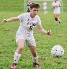 Vernon's Lara O'Toole is focused on the ball. Vernon Township High School defeated Sussex County Technical School in varsity girls soccer on Friday September 21, 2018. The final score was 4-0. Sussex County Technical School in Sparta Township, New Jersey hosted the game.