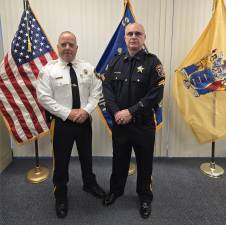 <b>Sussex County Sheriff Michael Strada is shown with Cpl. Edward Kayal</b>