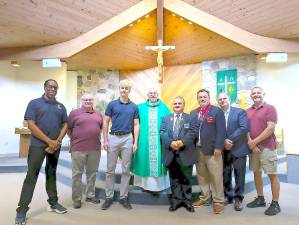 L-R: Nigel Sangster, Steve Rozak, Lukas Wilowski, Fr. Michael Rodak, James Cuevas, Frank Memolo, Mark Messina, Herman Conklin.