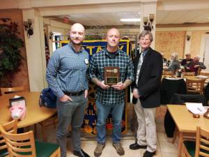 From left are Wallkill Valley Rotary Club member Steve Sokolowski; Jason Fruge, dean of technical occupations at Sussex County Community College; and SCCC president Jon Connolly. The club recently presented its Vocational Service Award to Fruge. The award goes to an individual in the community with a history of creating opportunities for others to develop occupational and vocational skills. (Photo provided)