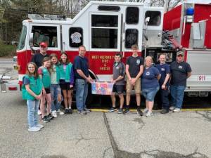 Wallkill Valley Hardyston Girl Scout Troop 97317 donates cookies to the West Milford Fire Department to thank the members for their commitment and dedication to their community. (Photo provided)