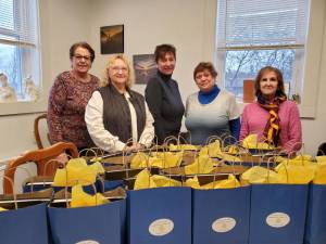 The Wallkill Valley Rotary Club has donated 50 ‘Thinking of You’ gift bags full of useful items for Meals on Wheels recipients. From left are Rotarian Ellen Smith; Kathy Talmadge, manager of Meals on Wheels; Rotarians Angela Erichsen and Carolyn King, and Marie Neubin of Meals on Wheels. For information about joining Rotary, call Carolyn King at 973-875-2090. (Photo provided)