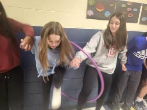 Hardyston Middle School students working together to win the hula hoop challenge. (Photos provided)
