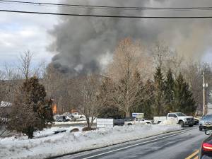 A view of the fire from the road. Photo credit: Paddy Cassidy Jr.