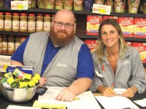 Sean and Kim of the Franklin ShopRite register blood donors at the drive on August 8.