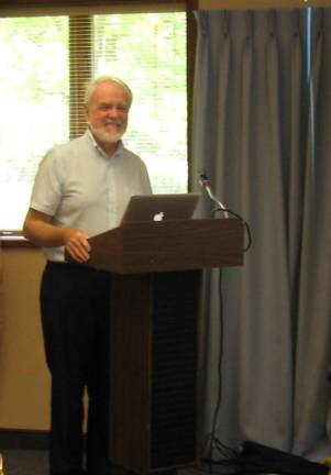 Walter Choroszewski begins his creative talk and visuals on the history of rocketry and space race to the moon.