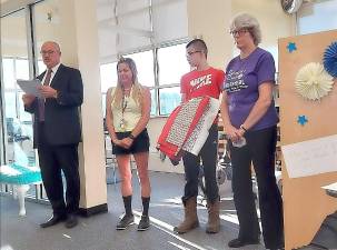 Derek Yannetta, one of the eighth-grade students, attended the Board of Education meeting. Noah Eastburn and Johnny Posser were not present but all three were celebrated at the meeting.