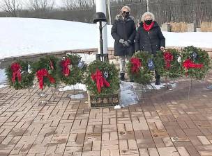 Kathy Shepard and Marianne Bayliss at the Wreaths Across America ceremony in Sparta (Photo provided)