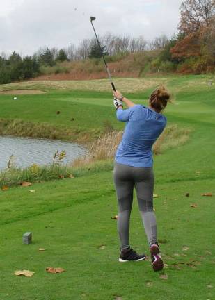 Katie Jakuboski, from the Crystal Springs Team shows the form that won hear top honors in 3 skill events