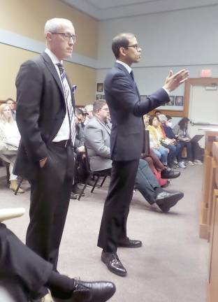 Local lawyers Neill Clark and Anand Dash told the planning board it likely has no jurisdiction over the project, and that the night’s hearing was a waste of everyone’s time (Photo by Frances Ruth Harris)