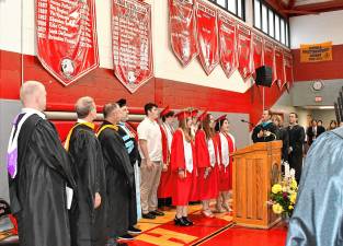 Senior members of the Chamber Singers sing the National Anthem at the High Point Regional High School graduation Wednesday, June 18. (Photos by Maria Kovic)
