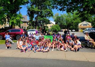 Wallkill Valley Girl Scouts Troop 96266 visits Westwind Manor after the Memorial Day parade in Franklin. (Photo provided by Anna-Marie Jensen)